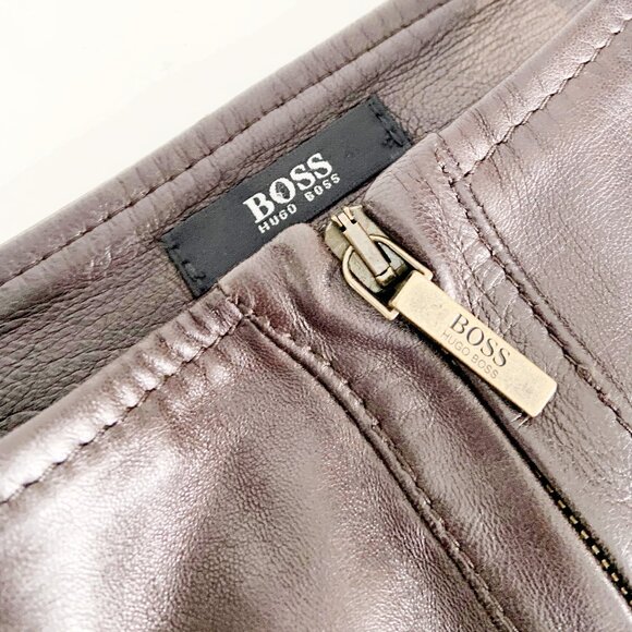 BOSS by HUGO BOSS Brown Leather and Suede Midi Skirt / size Small-Medium - Picture 8 of 11